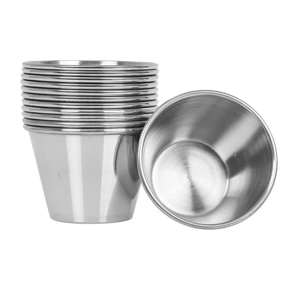 Juego de 12 Tazas para Salsas de Acero Inoxidable, Tazas Redondas con Borde Liso para Salsas, Pequeños Recipientes para Condimentos, para Chile, Sal, Pimienta y Uso en la Cocina