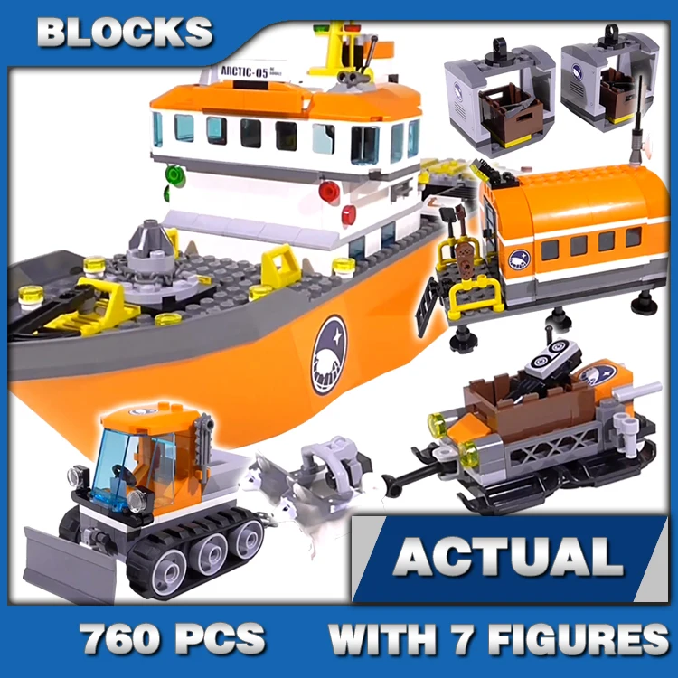 

760pcs City Arctic Icebreaker Base Snow Scooter Plough Ice Wall Husky Sled 10443 Building Block Sets Compatible With Model