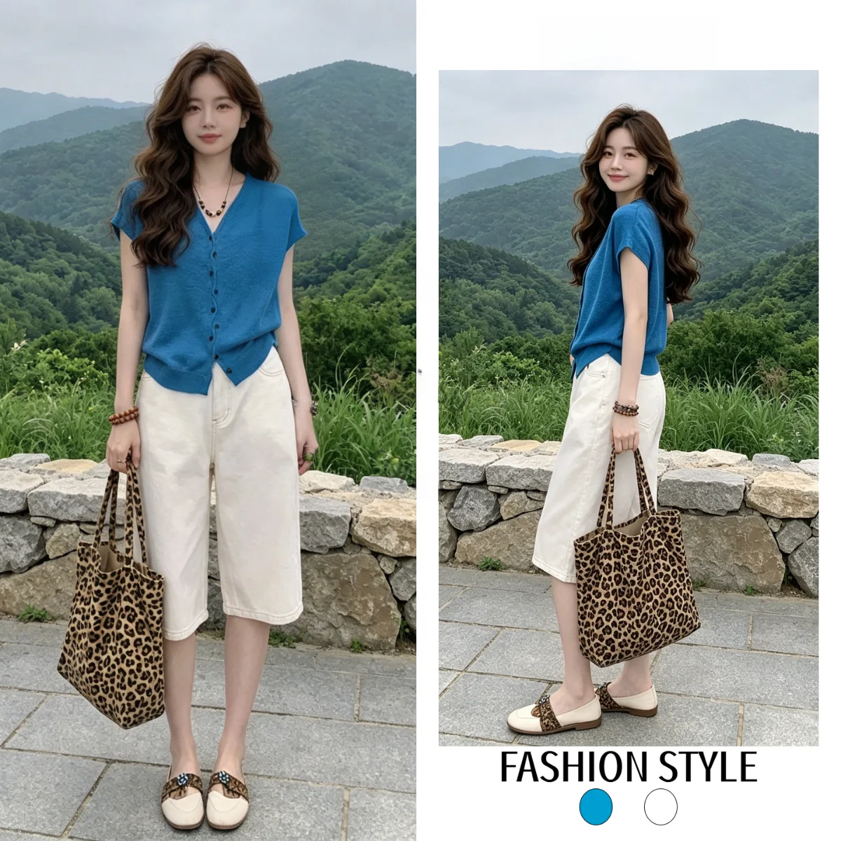

Dopamine Fashion Set Women's Summer New Age Reduction Knitted Top Wide Leg Five-Part Pants Two-Piece Set High Waist Polyester...