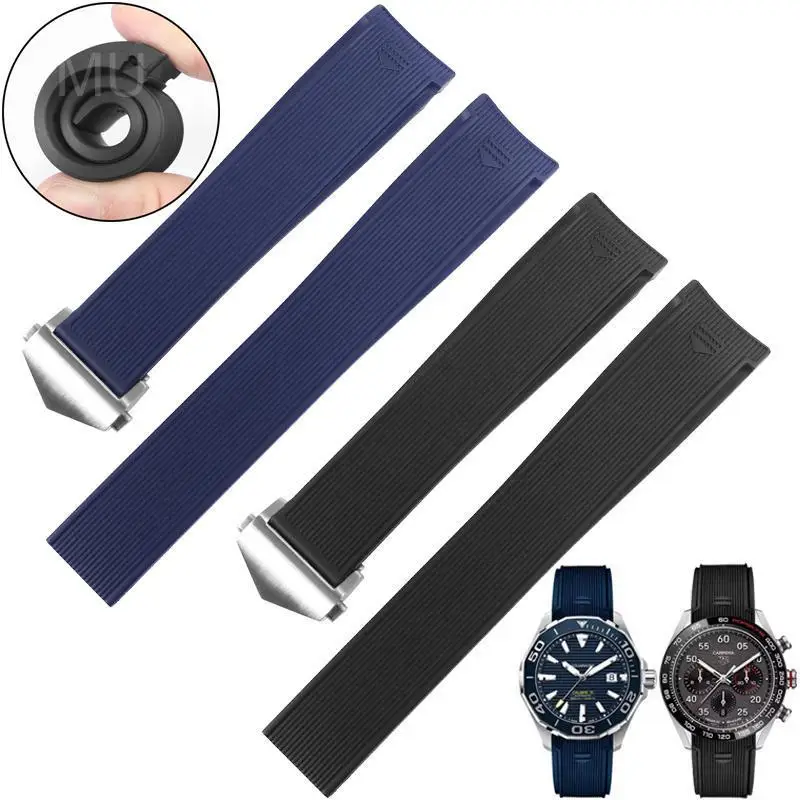 

Для Tag Heuer Aquaracer Series ремешок для часов с изогнутым интерфейсом, черный, синий, эластичный, удобный силиконовый ремешок премиум-класса, 22 мм