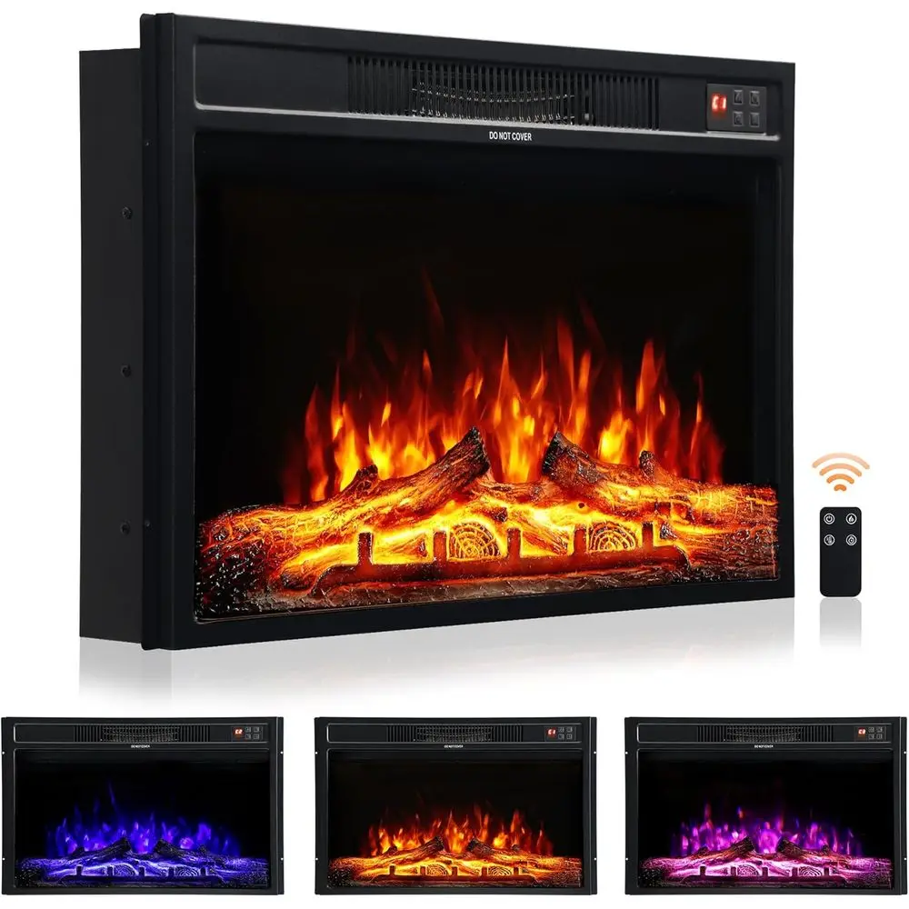 

26-дюймовый встраиваемый электрический камин с обогревателем, линейный дизайн, сенсорное управление, регулировка цвета и яркости пламени, Remo