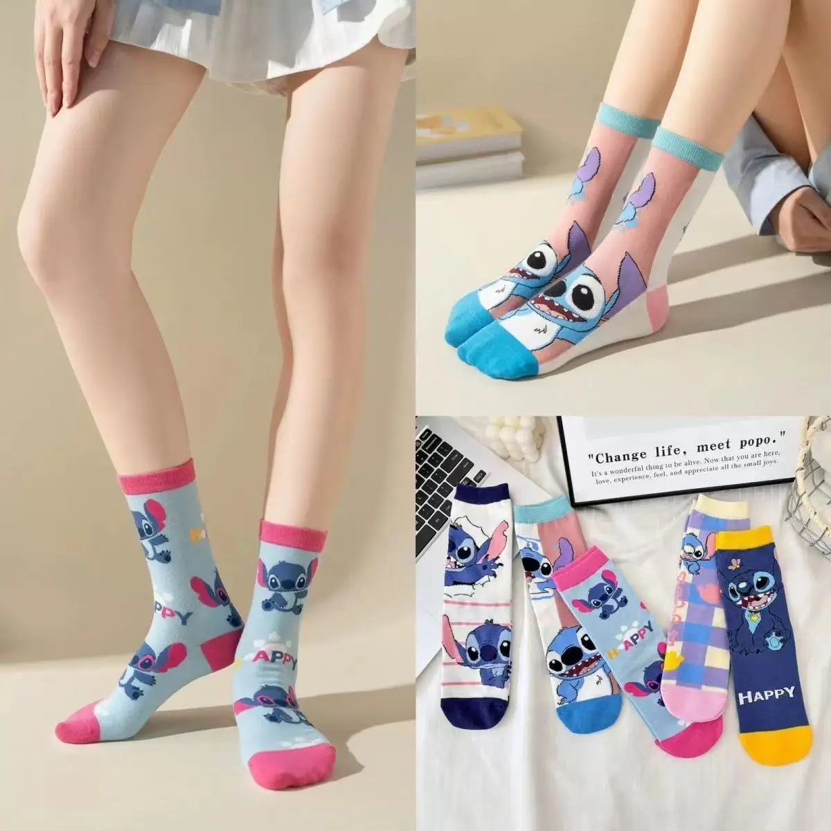 

New Design Cotton Midtube Stockings Socks Kawaii Women Socks Creative Skateboard Socks Cartoon Stitch Dolls Stockings Boy