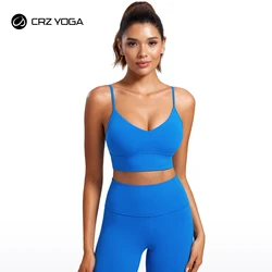 CRZ YOGA Butterluxe Womens V Neck Longline Sports Bra - Adjustable Padded Yoga Bra Camisole Workout Crop Top