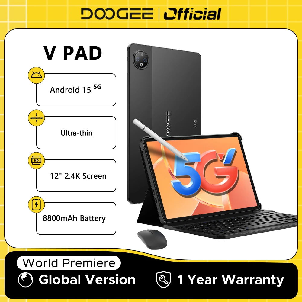 DOOGEE V Pad 5G 2 en 1 tableta Android 15 12 ''2.4k pantalla 7,95mm ultrafino 32GB RAM (8GB + 24GB) 256GB 8800mAh batería Smart Pad