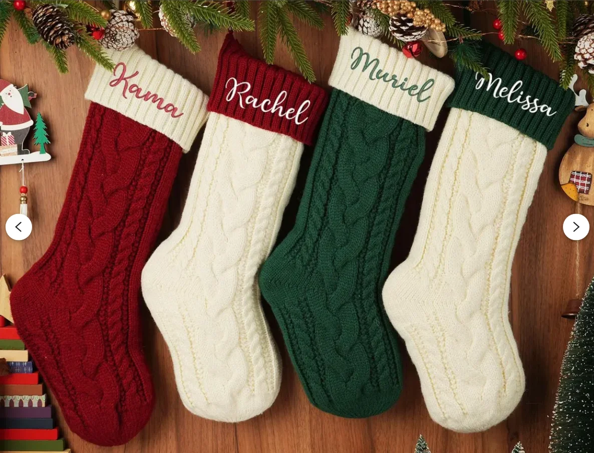 2024 Embroidered Christmas Stocking,Personalized Family Christmas Stockings,Knitted Stockings With Name,Knit Holiday Stocking