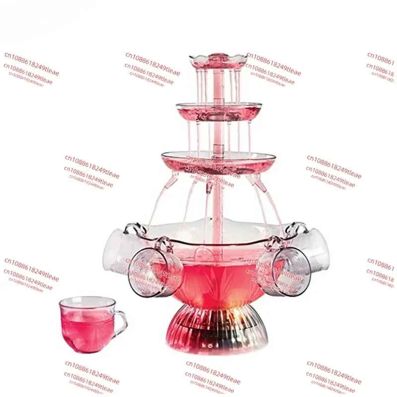 3-Tier Electric Cocktail Red Wine Drinking Fountain Beverage Beer Party Fountain With LED Lighted Base Includes 5 Reusable Cupsc