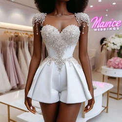 Luxury Beading Pearls Bridal Dress Glitter Crystals Lace Mini Evening Party Gowns Sexy Sweetheart Satin Prom Dresses Customize