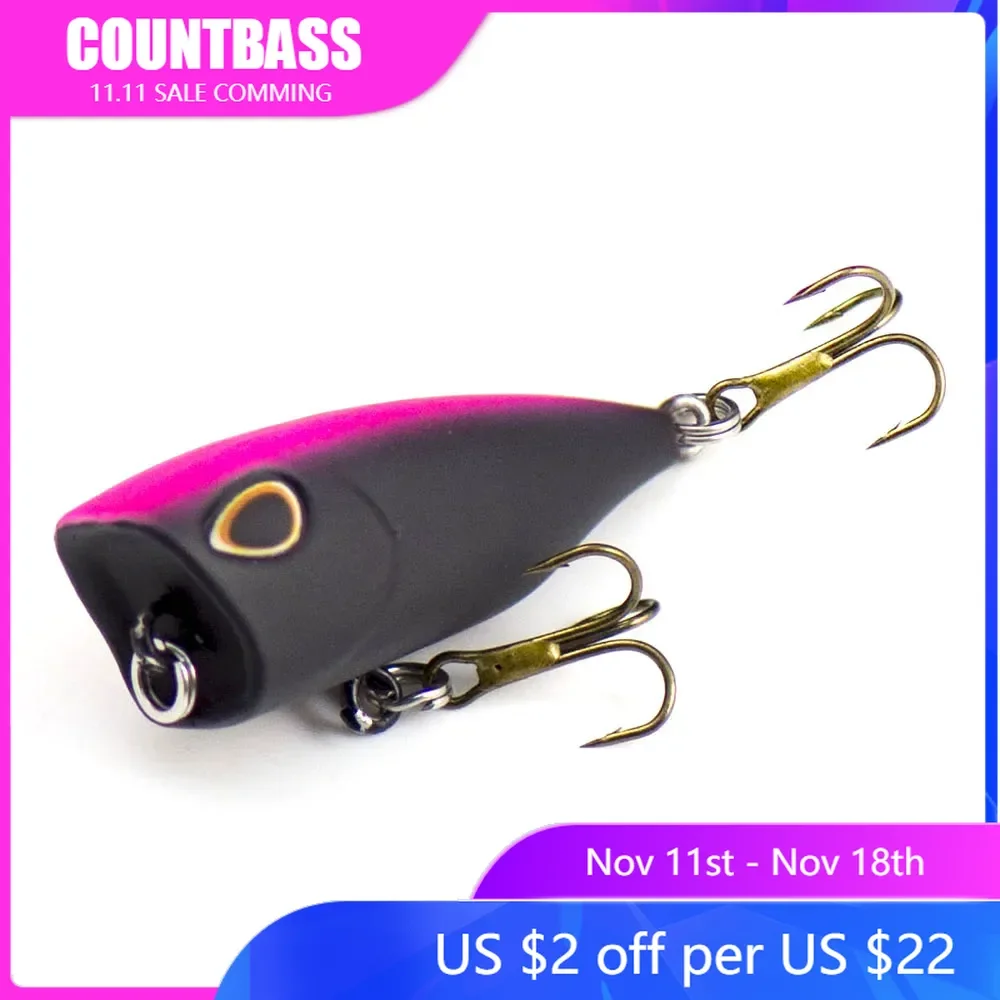 

Countbass Popper 40mm 1-37/64" 3.6g 1/8 oz., Floating Plastic Hard Bait Fishing Lures, Freshwater Wobbler