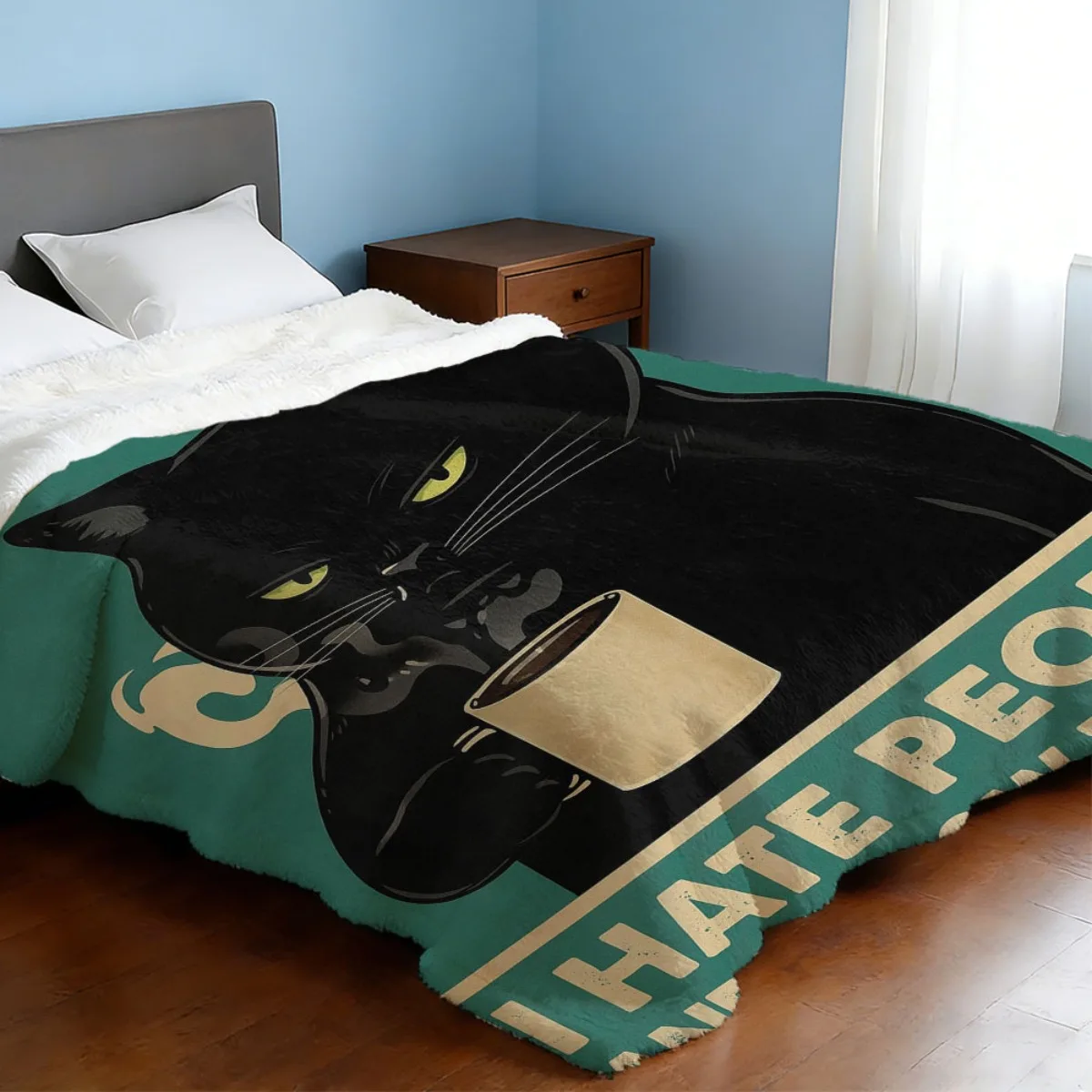Cozy Cat Coffee Lover Throw Blanket Fleece Flannel Print Home Decor Couch Throw Gift for Funny Pet Owner Sofa Bedding