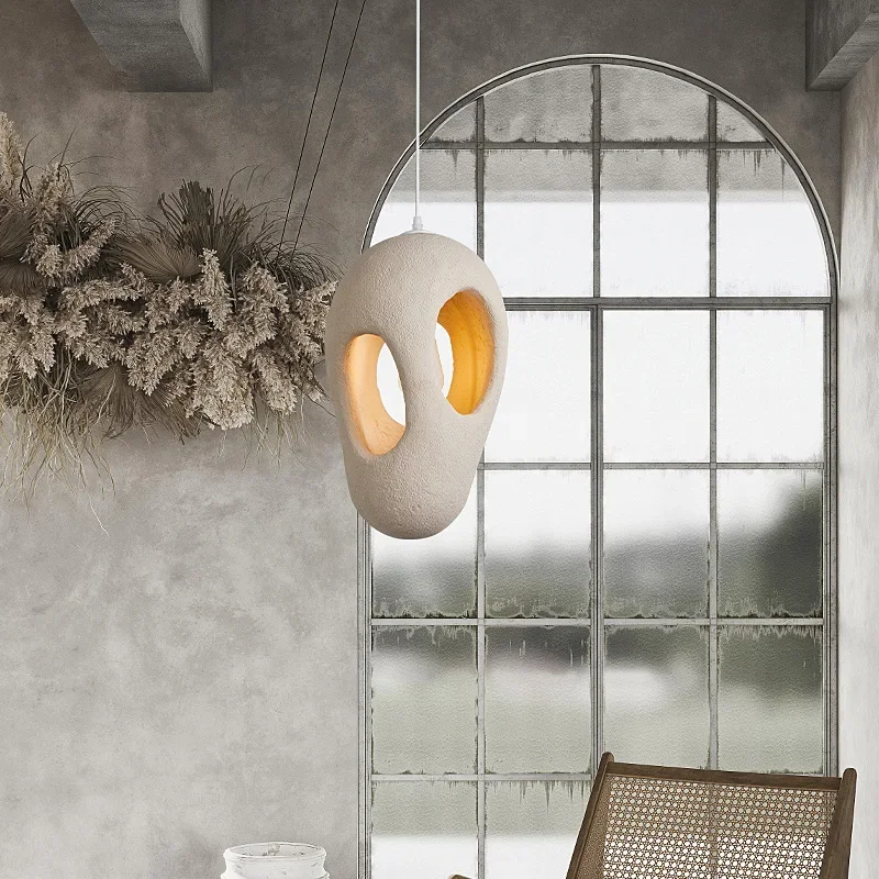 

Nordic Simple Style Creative Lamps Japanese Wabi Sabi Beige Porous Shape Pendant Light Home Stay Bedroom Bedside Chandelier
