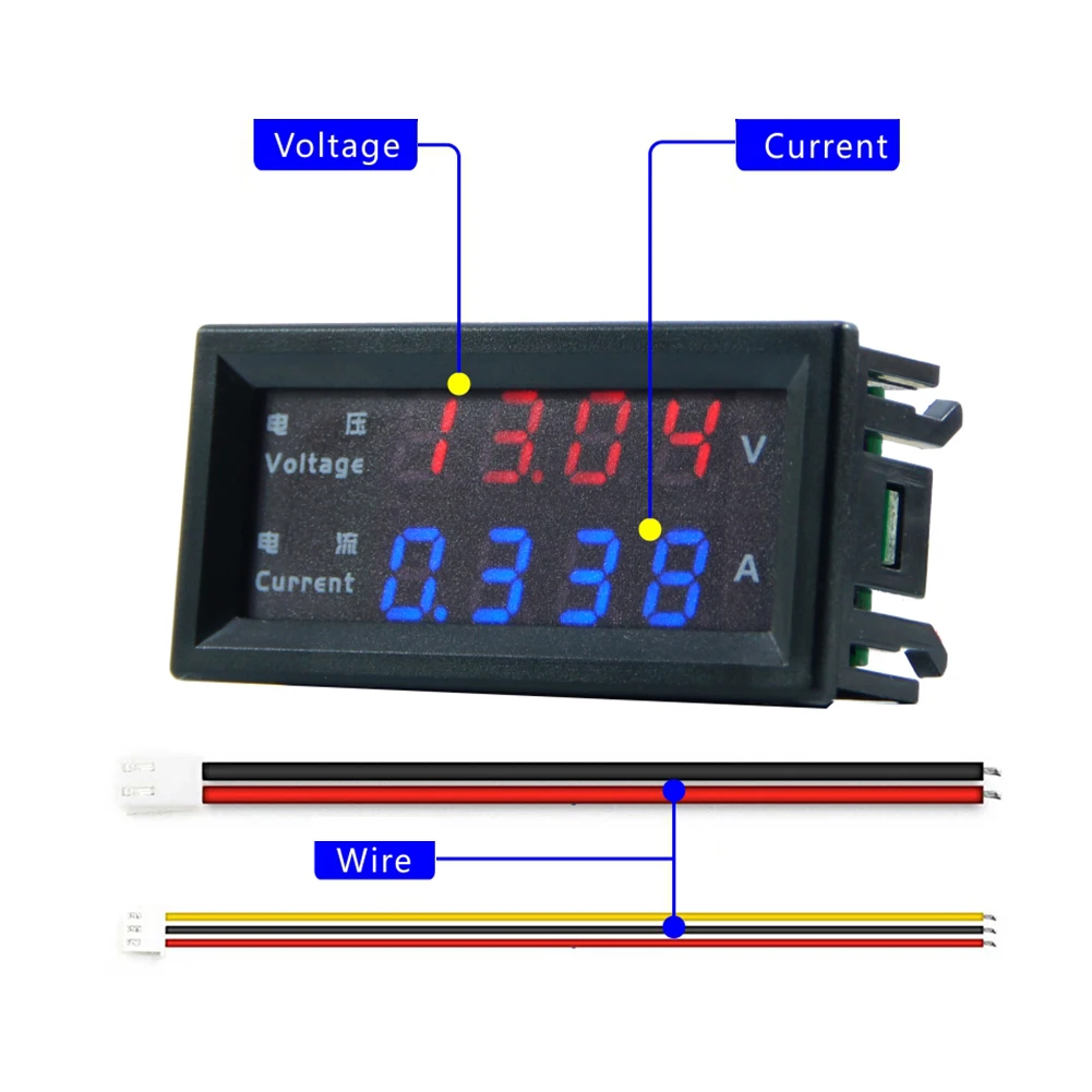 

Цифровой вольтметр-амперметр с двойным LED-дисплеем, 100В/200В, 10А, электронный измеритель напряжения и тока, тестер