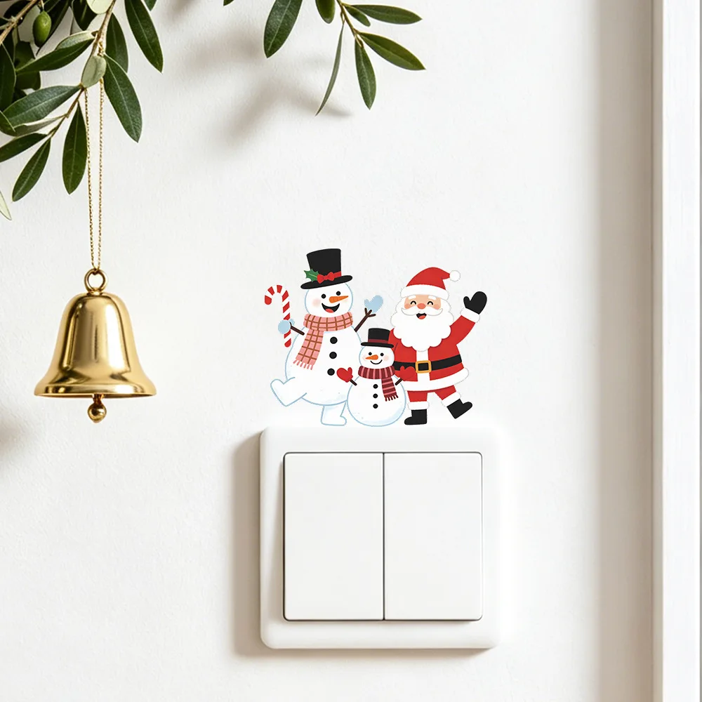 Cartoon Santa Claus & Snowman Light Switch Sticker, Home Wall Beautification Decal for Living Room Xmas Festive Ornament