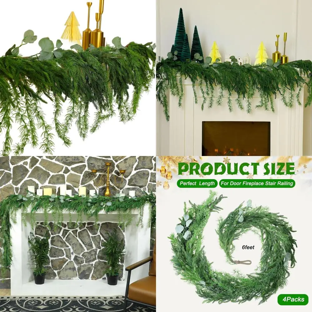 

Реалистичная рождественская гирлянда из искусственного кедра на 6 футов, набор из 4 шт. для праздничного декора в помещении или на открытом воздухе