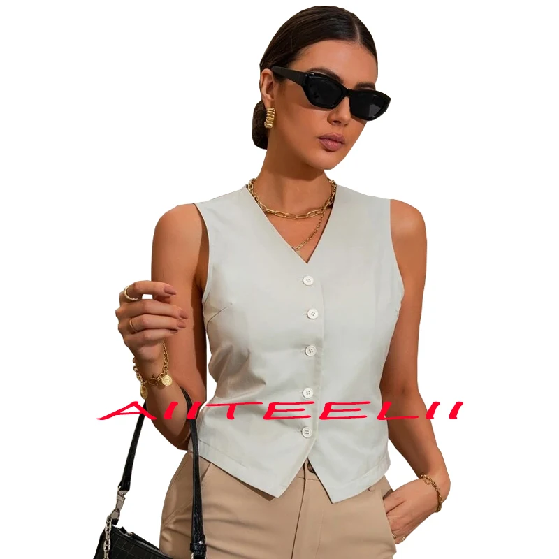 Women's Suit Vest V-Neck 4 Buttons Formal Business Workwear Office Professional Sleeveless Jacket Waistcoat for Female