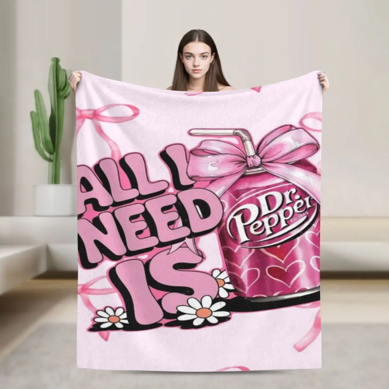 Dr. Pepper Printed Flannel Throw Blanket, Funny Ultra Soft Lightweight Flannel Blanket, Suitable For Napping, Sofa, Camping