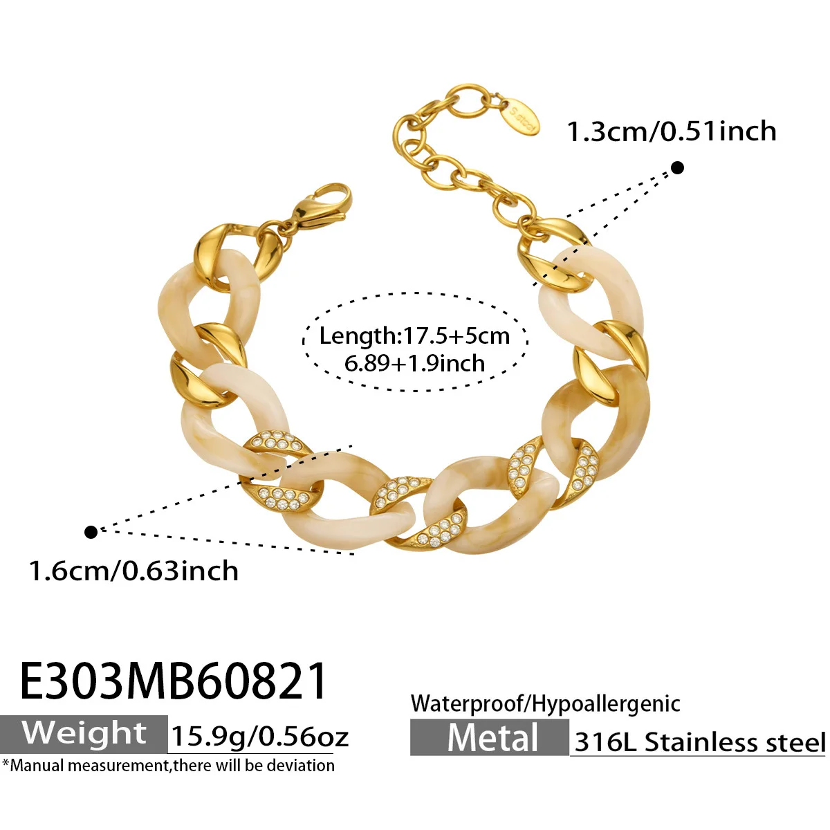 Klobige Gliederarmbänder 18k vergoldet 316L Edelstahl Große Gliederarmbänder Acetat-Armband Kubanische Kettenarmbänder für Frauen – Detail 6
