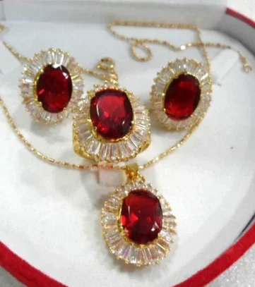 fine 10*14mm red zircon earring pendant ring #7,8,9