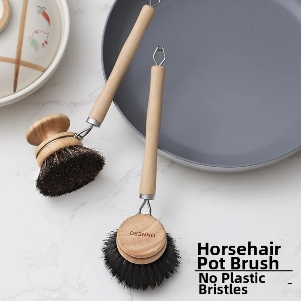Solid Wood Kitchen Cleaning Brush Wooden Handle Multifunctional Dish Pot Brush Replaceable Cleaning Tool Frying Pan Brush