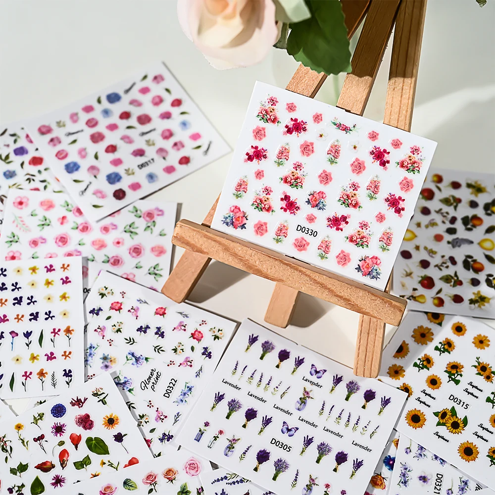 30pcs 3D Exquisite Sunflower/Butterfly/Daisy Nail Art Stickers #6*5cm Self Adhesive Spring Flower Design DIY Manicure Nail Decal