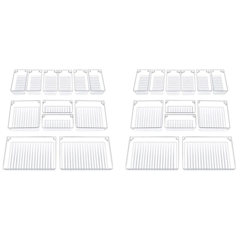 

Set Of 24 Desk Drawer Organizer Trays With 3-Size Clear Plastic Storage Boxes Divider Make-Up Organiser For Office