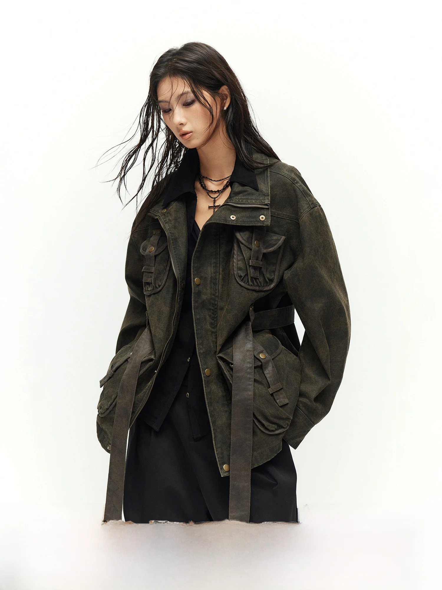 

Low Pixel Thiened Parka Coat for Women Stand Collar ort Sle Polyester Fiber Workwear Faion Daily Ocn