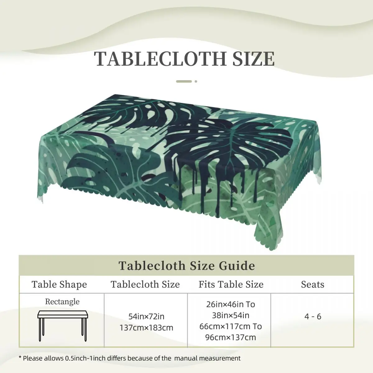 Monstera Melt (in Green) Customized Rectangular Tablecloth Oilproof Table Cover for Dining Events Table Cloth