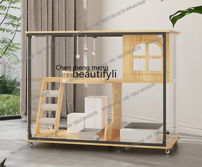 Panoramic villa fully transparent glass cat cabinet solid wood large space shared cabinet cat house cage