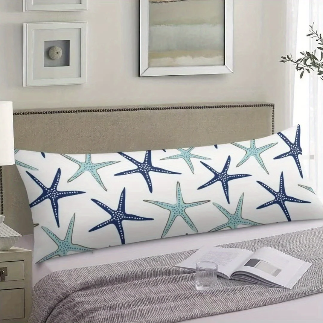 Nautical Navy Blue Starfish Body Pillow Cover - 1pc, Coastal Style