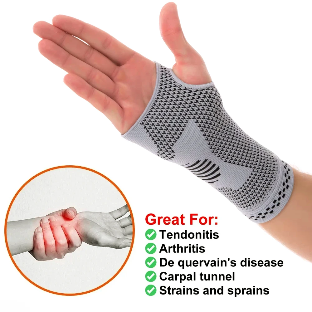 

2PCS Wrist Compression Sleeve, Comfortable Hand Brace Support for Arthritis,Workout,Carpal Tunnel - Left & Right - Women and Men