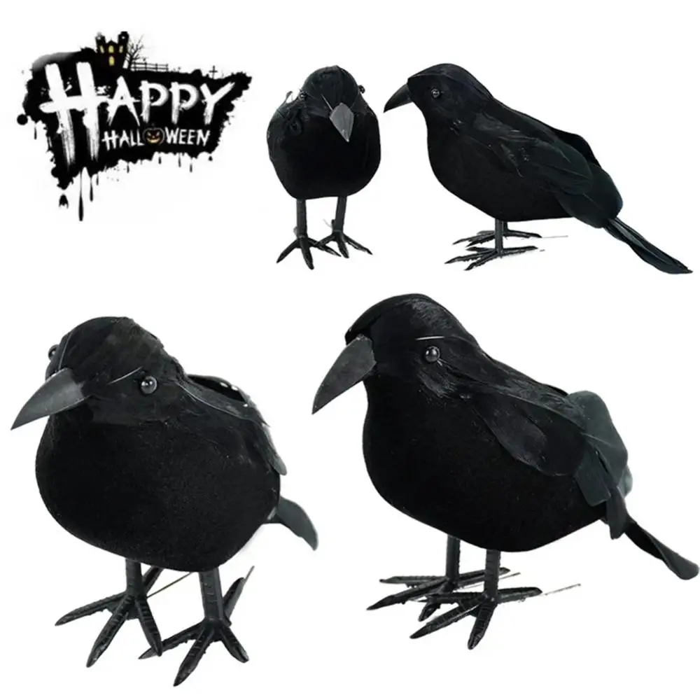 Halloween Black Crow Model Lightweight Crow Ornament Decoration Compact Realistic Animal Scary Toys Horror Props Home Decoration