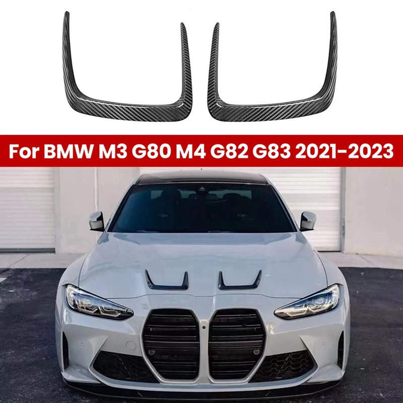 For BMW M3 G80 M4 G82 G83 2021+ Car Front Hood Cover Air Vent Trim Carbon Fiber 2Pcs