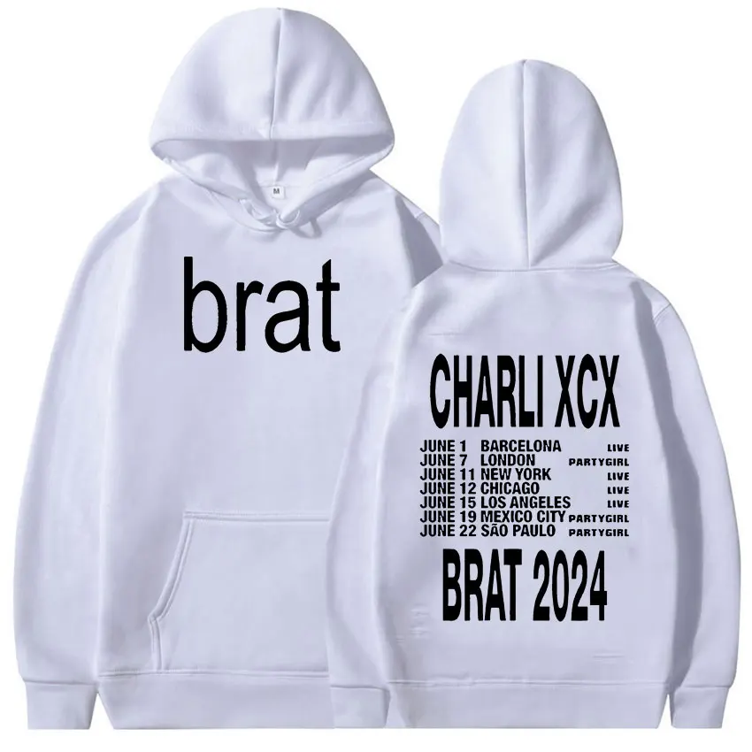 Charli Xcx Brat Tour 2024 Print Hoodie Men's Vintage Fashion Pullover Sweatshirt Y2k Unisex Hip Hop Oversized Hoodies Streetwear