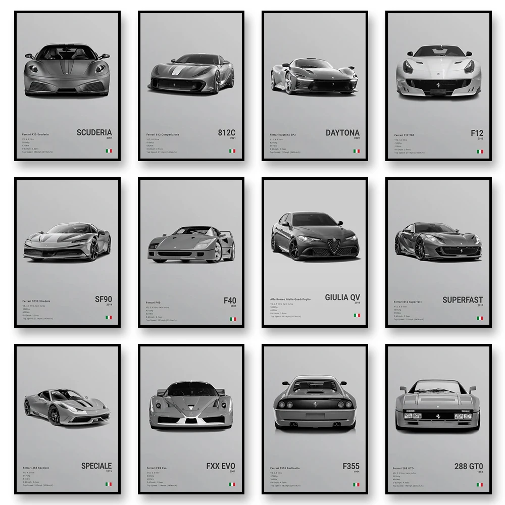 Berühmte Autos TRX HELLCAT Leinwand-Wandkunstdruck-Poster R/T 400 GIULIA QV, dekoratives Wandbild, moderne Heimdekoration, Geburtstagsgeschenk, ungerahmt