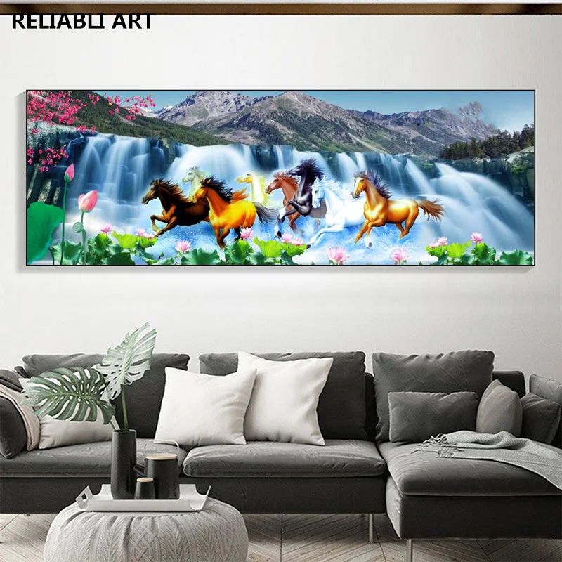 Modern Running Horse Landscape Print Poster Canvas Painting, Wall Art, Pictures for Living Room Decor Cuadros Unframed