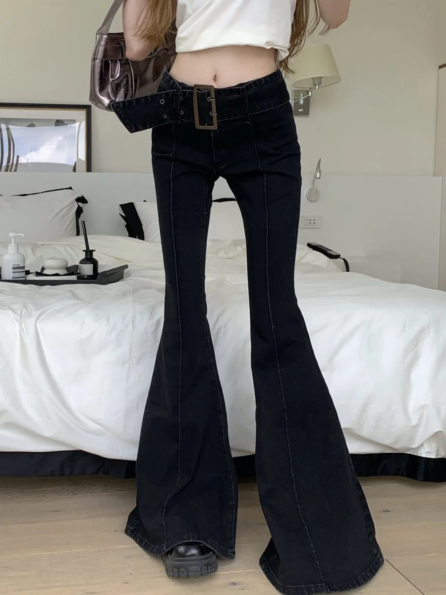 Retro Faion Damen Skinny Jeans Hohe Taille Gerades Bein Micro Flared Bodenlange Hosen Koreanische Sle Denim Freizeitkleidung