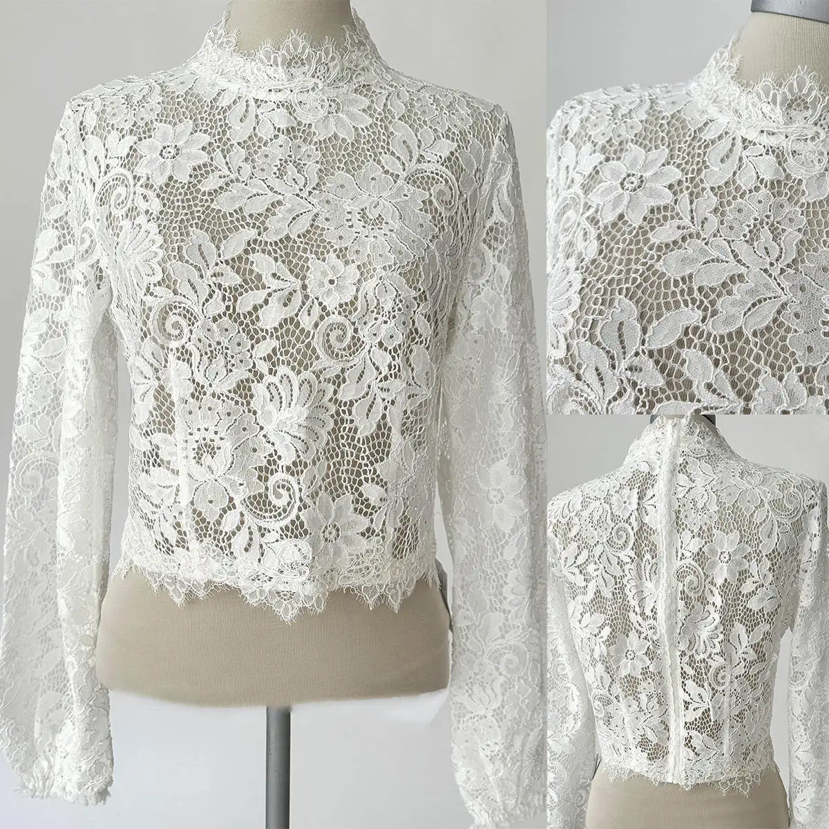 

Simple Wedding Wraps Long Sleeve High Neck Jacket Bolero Shawl Lace Bride Coat Wedding Accessories Customized