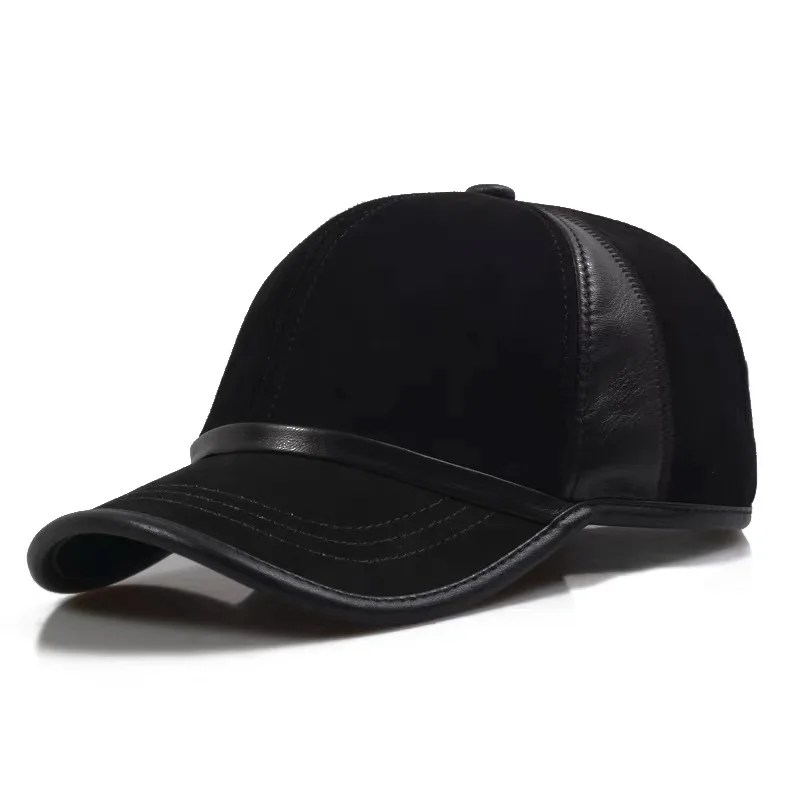2025 Retro Man Genuine Suede Leather Print Baseball Caps Splicing Male Casual Sheepskin 55-60 Adjustable Sports Flight Hats