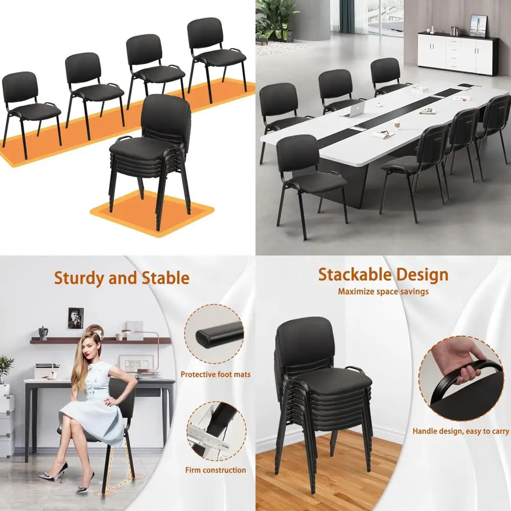 

Stackable PU Leather Office Chairs without Wheels, Metal Framed Waiting Room Seating for Guests