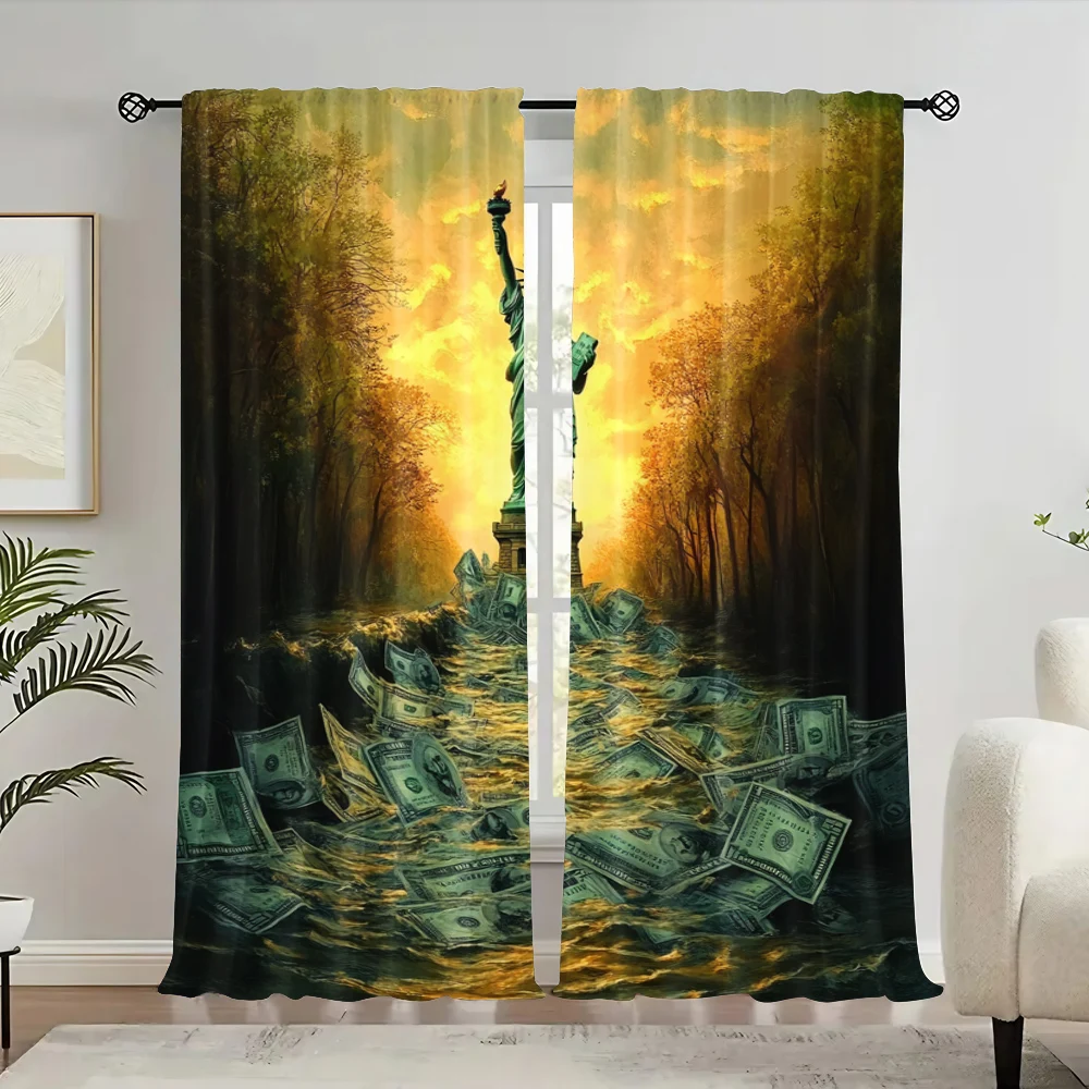 

2pc, Window Curtains Waves and Forests 100% Polyester,Without Electricity Festive Wall Decor Use for Multipurpose Various Event
