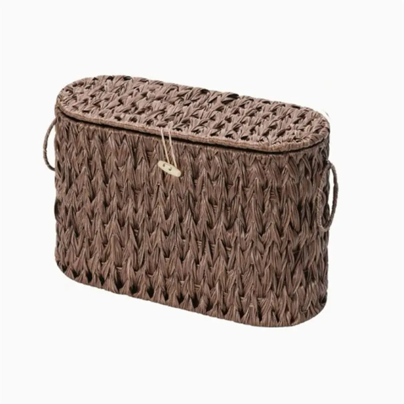 

ABKO-Woven Toilet Paper Holder Stand With Lid Narrow Decorative Wicker Bathroom Storage Basket A