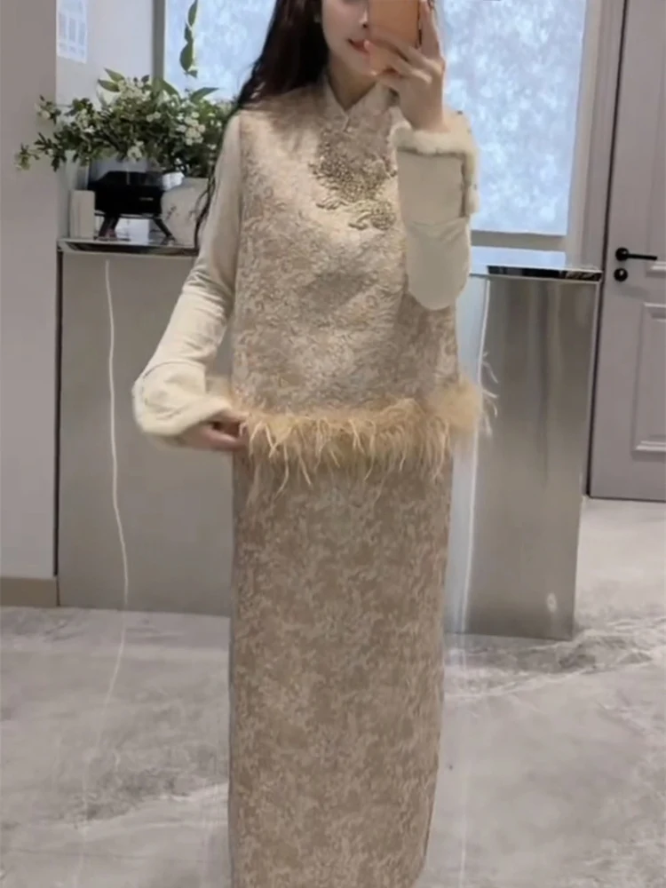 ele-chinois-sle-patchwork-boutonne-poids-lourd-hiver-faion-femmes-gilet-haut-f-jupe-longue-sve-coupe-ample-mi-longue