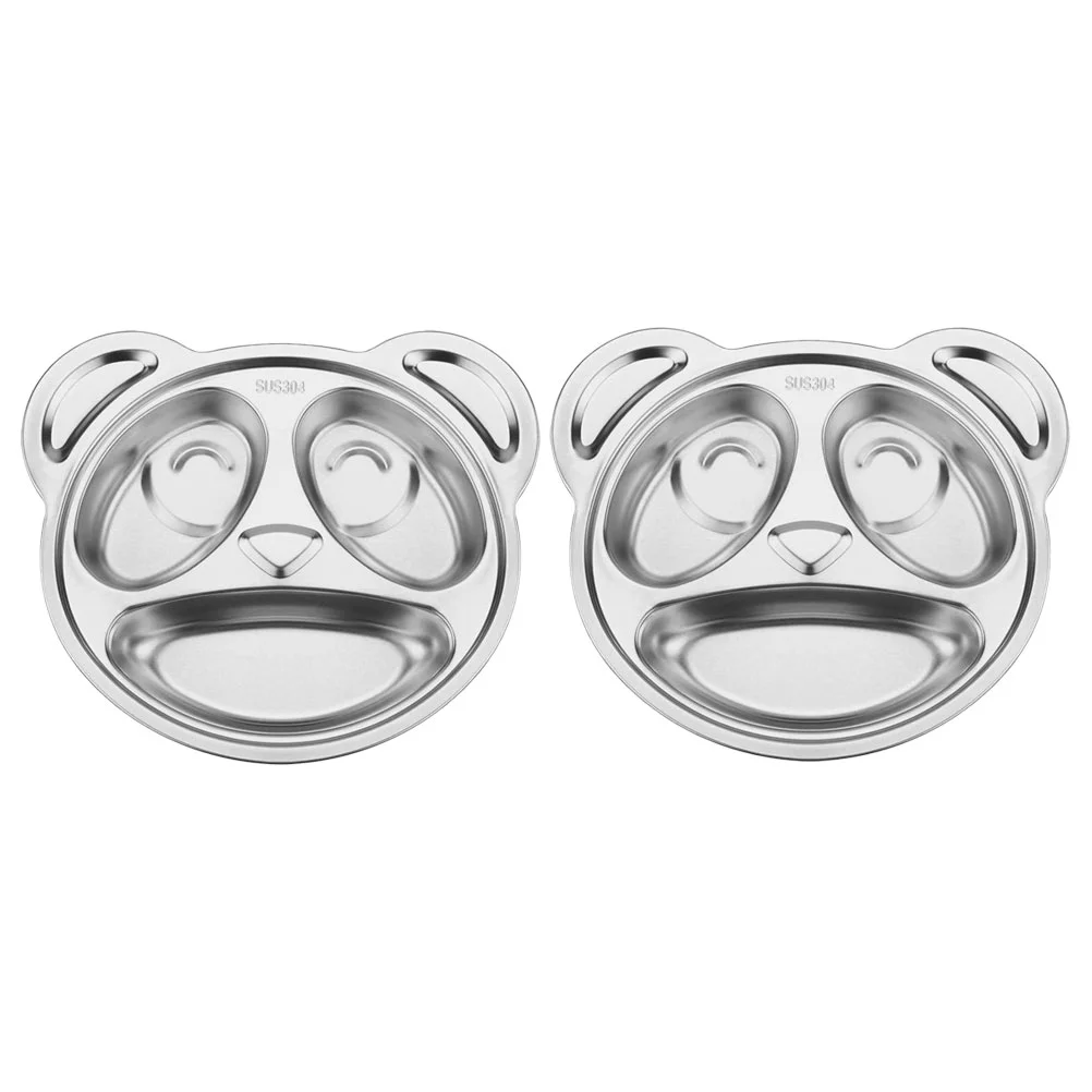 

2 Pcs Children's Divider Plates Dinnerware for Kids Food Snack Compartment Stainless Steel Toddler Sectioned Divided