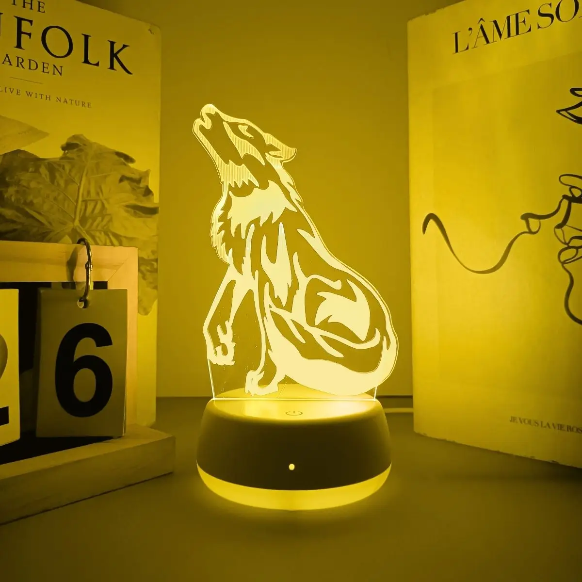 1pc modern creative wolf shaped 3D night light, USB powered touch switch with seven color conversion, a great gift.