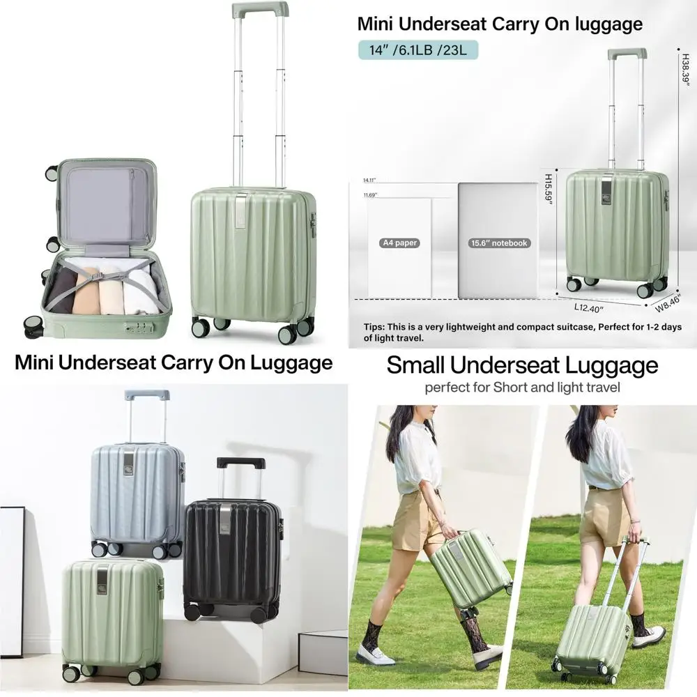 

Легкая 14-дюймовая ручная кладь с твердым корпусом и колесами, компактный мини-чемодан для путешествий, решение для хранения нижнего места