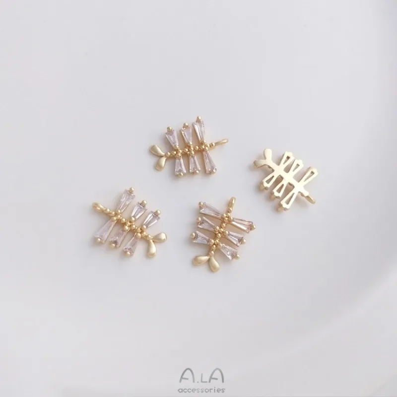 14K Gold Bag Color Zirconium Crown Rainbow Small Flower Fish-shaped Pendant DIY Earrings Ear Buckle Bracelet Jewelry Pendant