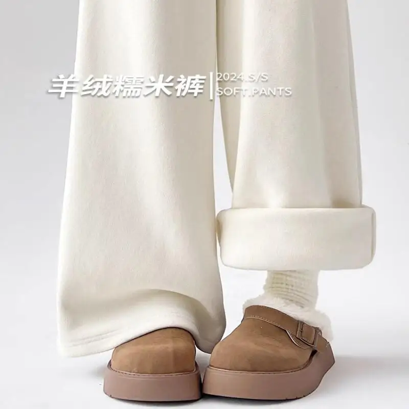 

Женские джинсы Широкие брюки Женские брюки с высокой талией Ленивый стиль Тонкие женские широкие брюки на флисовой подкладке Прямые брюки Симпатичные новые поступления