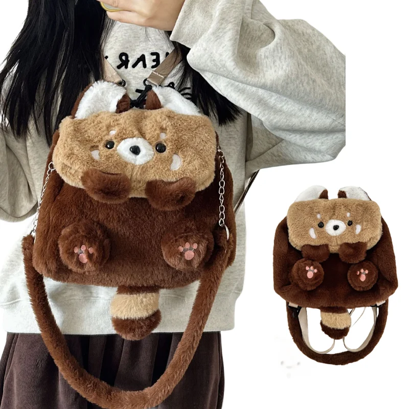 Cute Raccoon Fashionable Plush Backpack Detachable Shoulder Strap Bag Soft Cute Bag Anime Girl Plushie Backpack Bags for Woman