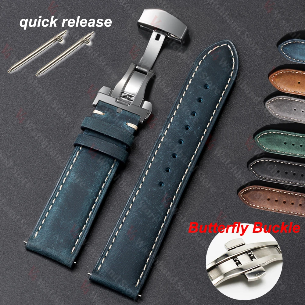 Genuine Cowhide Watchband 14/16/18/20/22/24mm for Omega Business Watch Band for Seiko Butterfly Buckle Stitching Brown Strap