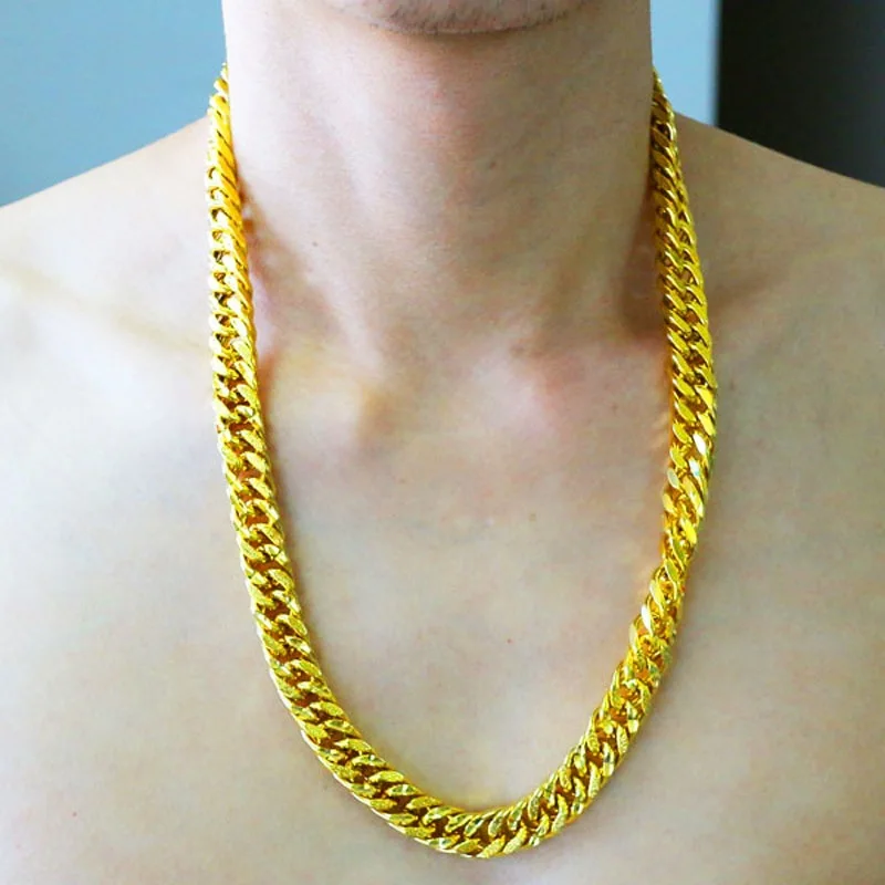 

24K Gold Fu Character Horsewhip Necklace Unisex AU999 - Secure clasp, versatile, pendant-compatible