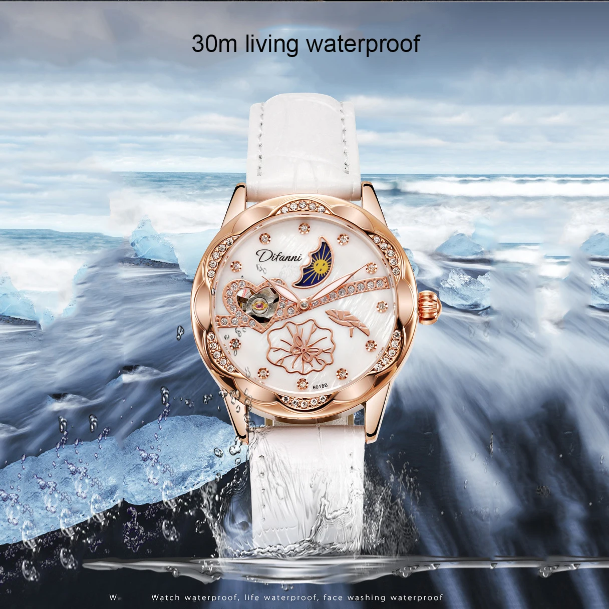 Woman Luxury Watches Automatic Mechanical Luminous Wrist Watch Lady Fashion Moon Phase Business Dress Bracelet Girls Gift Clock